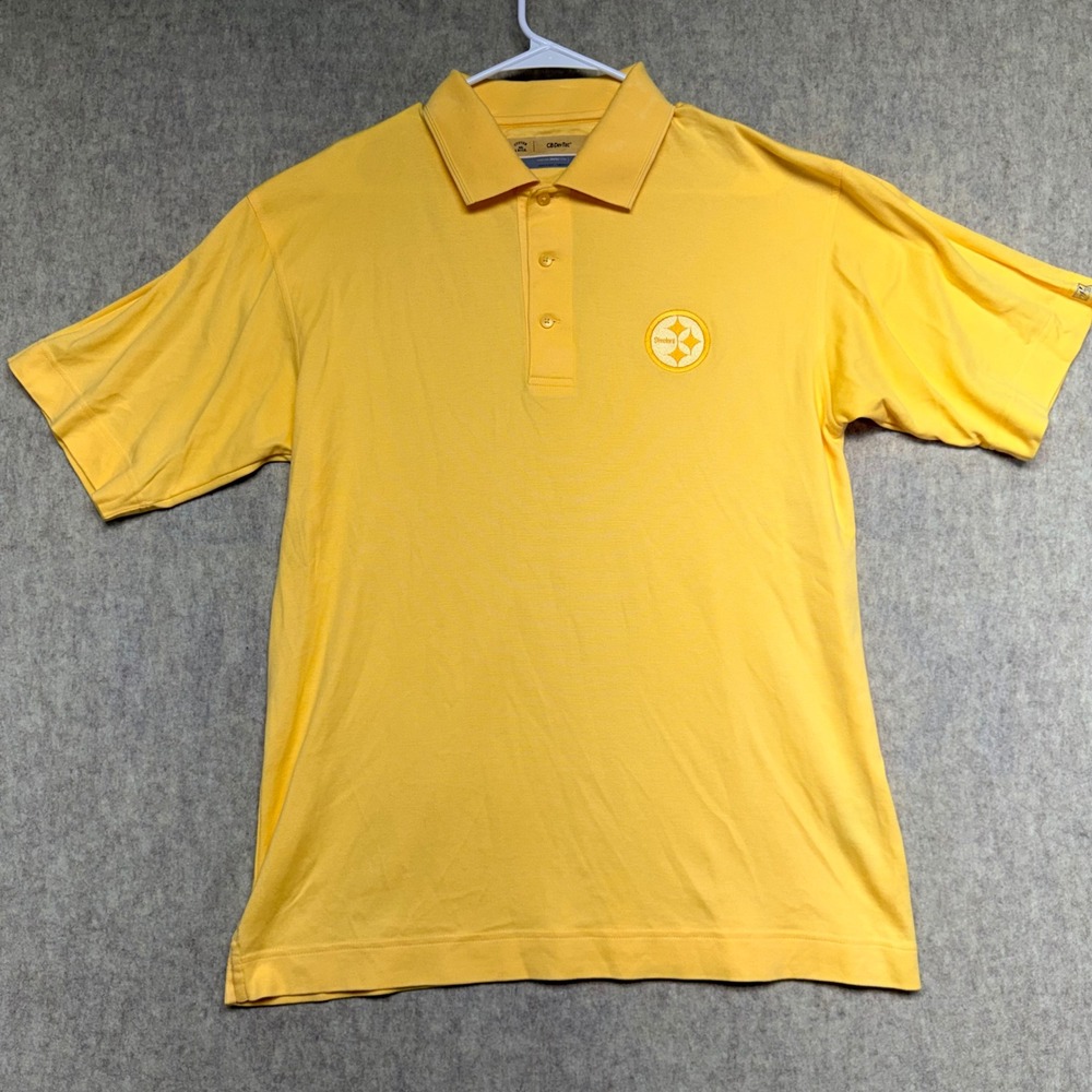 Cutter & Buck Polo Men Medium Yellow Steelers CB DryTec Pima Cotton Golf Shirt